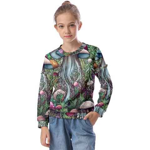 Craft Mushroom Kids  Long Sleeve Tee With Frill  by GardenOfOphir