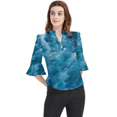 Blue Water Speech Therapy Loose Horn Sleeve Chiffon Blouse