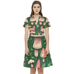 Fantasy Farmcore Farm Mushroom Short Sleeve Waist Detail Dress