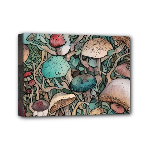 Tiny Forest Mushrooms Mini Canvas 7  X 5  (stretched)