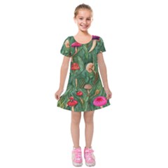 Fairycore Mushroom Kids  Short Sleeve Velvet Dress by GardenOfOphir