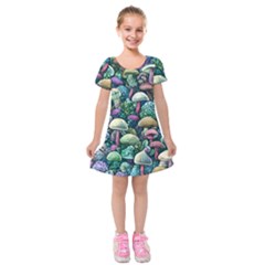 Mushroom Core Fairy Kids  Short Sleeve Velvet Dress by GardenOfOphir