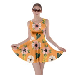 Flower Orange Pattern Floral Skater Dress by Dutashop