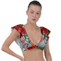 Gathering Sping Flowers  Plunge Frill Sleeve Bikini Top View1