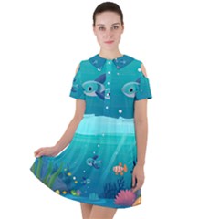 Ai Generated Ocean Sea Fish Aquatic Water Nature 2 Short Sleeve Shoulder Cut Out Dress  by Pakemis