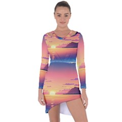 Sunset Ocean Beach Water Tropical Island Vacation 3 Asymmetric Cut-out Shift Dress by Pakemis