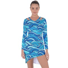 Pattern Ocean Waves Blue Nature Sea Abstract Asymmetric Cut-out Shift Dress by Pakemis