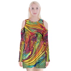 Liquid Art Pattern - Abstract Art Velvet Long Sleeve Shoulder Cutout Dress by GardenOfOphir