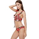 Poinsettia Pattern Seamless Pattern Christmas Xmas Low Cut Ruffle Edge Bikini Set View2