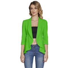 Bright Green	 - 	3/4 Sleeve Ruffle Edge Open Front Jacket by ColorfulWomensWear