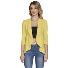 Laguna Yellow	 - 	3/4 Sleeve Ruffle Edge Open Front Jacket by ColorfulWomensWear