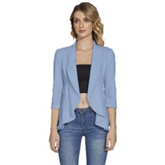 Soft Cerulean	 - 	3/4 Sleeve Ruffle Edge Open Front Jacket by ColorfulWomensWear