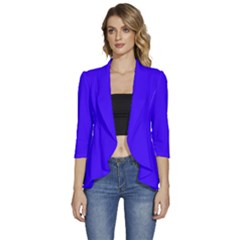 Ultra Marine Blue	 - 	3/4 Sleeve Ruffle Edge Open Front Jacket by ColorfulWomensWear