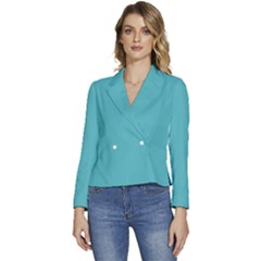 Blue Curacao	 - 	long Sleeve Revers Collar Cropped Jacket by ColorfulWomensWear