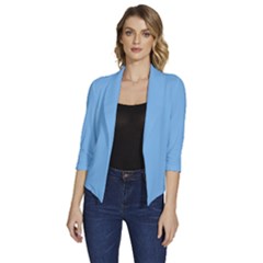 Aero Blue	 - 	draped Front 3/4 Sleeve Shawl Collar Jacket by ColorfulWomensWear