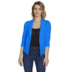 Azure Blue	 - 	draped Front 3/4 Sleeve Shawl Collar Jacket by ColorfulWomensWear