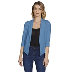 Air Force Blue	 - 	draped Front 3/4 Sleeve Shawl Collar Jacket by ColorfulWomensWear