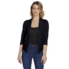 Black	 - 	draped Front 3/4 Sleeve Shawl Collar Jacket by ColorfulWomensWear