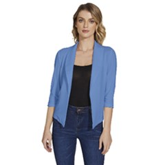 Provence Blue	 - 	draped Front 3/4 Sleeve Shawl Collar Jacket by ColorfulWomensWear