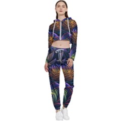 Ai Generated Succulents Flowers Cropped Zip Up Lounge Set by Semog4