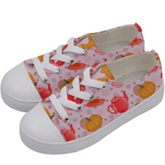 Pumpkin Tea Cup Pie Dessert Kids  Low Top Canvas Sneakers by Semog4