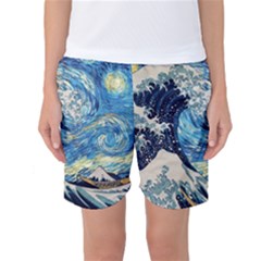 Starry Night Hokusai Vincent Van Gogh The Great Wave Off Kanagawa Women s Basketball Shorts by Semog4