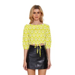 Yellow Pretzel Illustrations Pattern Mid Sleeve Drawstring Hem Top