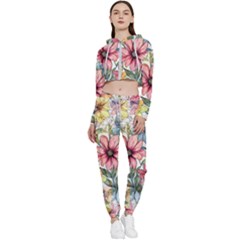 Flower Nature Floral Spring Cropped Zip Up Lounge Set by Semog4