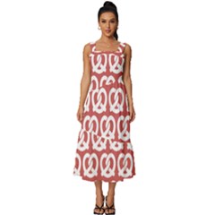 Trendy Pretzel Illustrations Pattern Square Neckline Tiered Midi Dress by GardenOfOphir