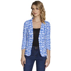 Blue And White Owl Pattern Women s One-button 3/4 Sleeve Short Jacket