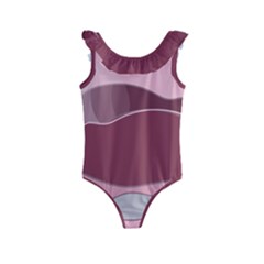 Hills Water Lake Sun Sunrise Lines Drawing Boho Kids  Frill Swimsuit