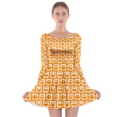 Yellow And White Owl Pattern Long Sleeve Skater Dress by GardenOfOphir