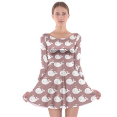 Cute Whale Illustration Pattern Long Sleeve Skater Dress by GardenOfOphir