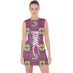 Pattern Geometric Colorful Lines Shapes Lace Up Front Bodycon Dress