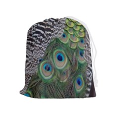 Peacock Bird Feather Colourful Drawstring Pouch (xl) by Jancukart