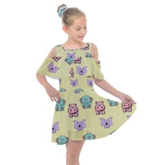 Animals-17 Kids  Shoulder Cutout Chiffon Dress