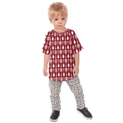 Red And White Kitchen Utensils Pattern Kids  Raglan Tee