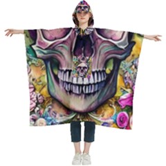 Skull And Bones Retro Women s Hooded Rain Ponchos