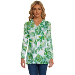 Leaves-37 Long Sleeve Drawstring Hooded Top