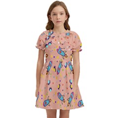 Rocket-ships Kids  Bow Tie Puff Sleeve Dress