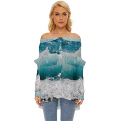 Waves Off Shoulder Chiffon Pocket Shirt