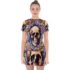 Gothic Skull Drop Hem Mini Chiffon Dress by GardenOfOphir