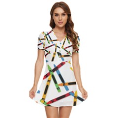 Crayons Color Pencils Stationary V-neck High Waist Chiffon Mini Dress