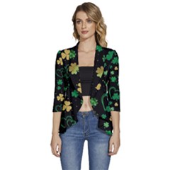 Clovers Flowers Clover Pat Women s 3/4 Sleeve Ruffle Edge Open Front Jacket by Ravend