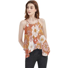 Flowers Petals Leaves Floral Print Flowy Camisole Tank Top