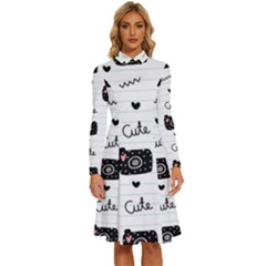 Cute-cutes Long Sleeve Shirt Collar A-line Dress by nateshop