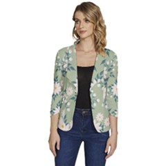 Flowers-108 Women s One-button 3/4 Sleeve Short Jacket