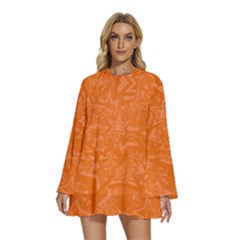 Orange-chaotic Round Neck Long Sleeve Bohemian Style Chiffon Mini Dress