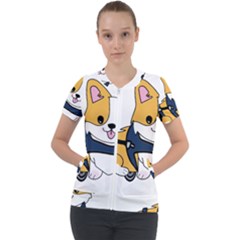 Puppy Cartoon Corgi Short Sleeve Zip Up Jacket by Semog4