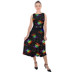 Rainbows Pixel Pattern Midi Tie-back Chiffon Dress by Semog4